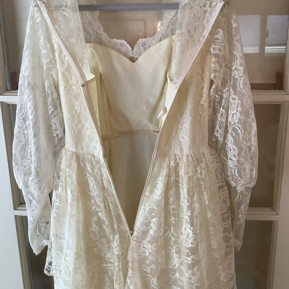 Vintage 1950’s Warm Ivory Chantilly Lace Wedding Gown Dress Prairie Cottagecore - Picture 12 of 16